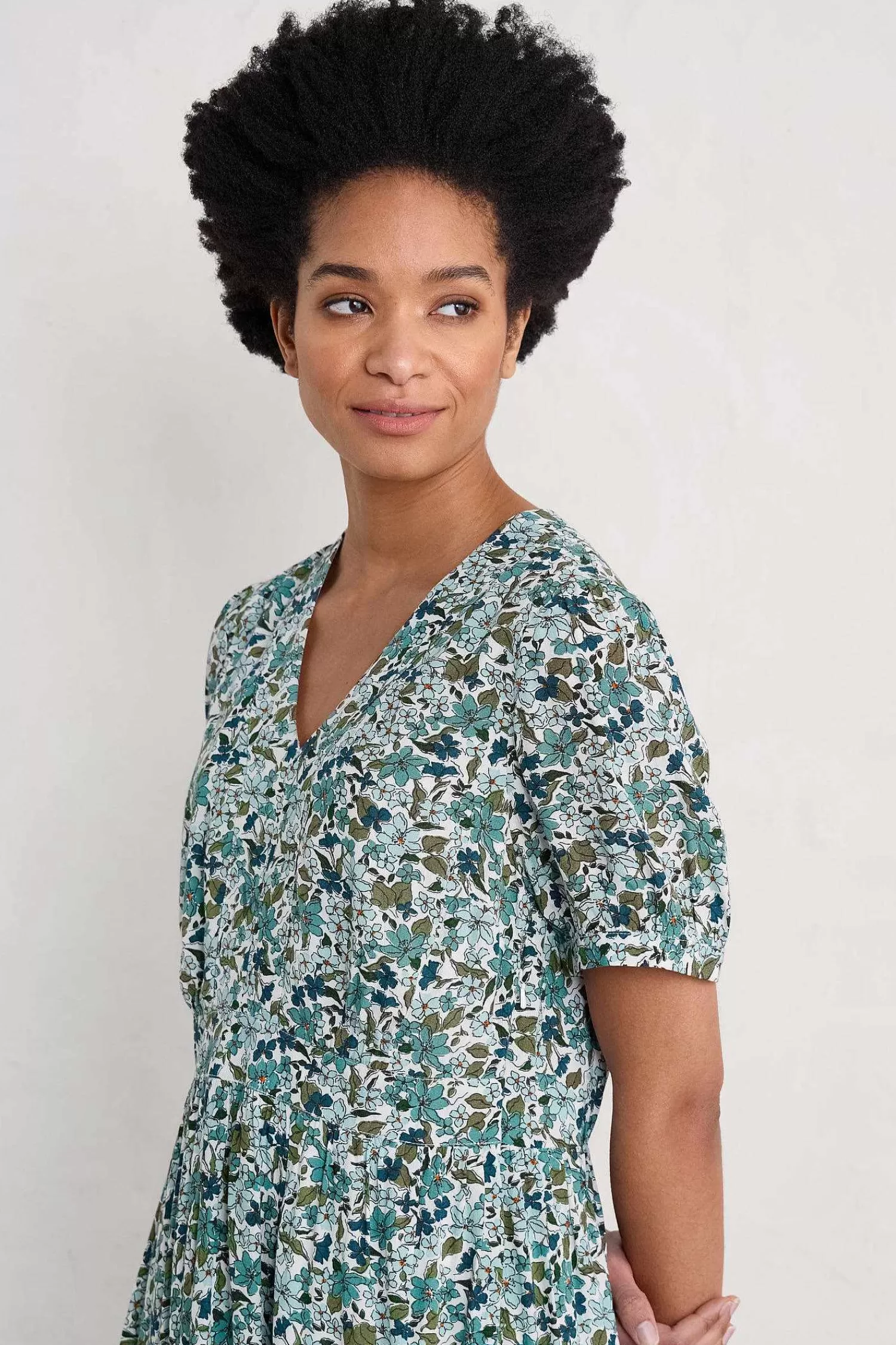 Abito Midi Elegante Donna con Scollo a Tè - Foglie di Betulla di Seasalt Cornwall, Confezionato in Cotone Sostenibile per un Look Bohemien Autentico