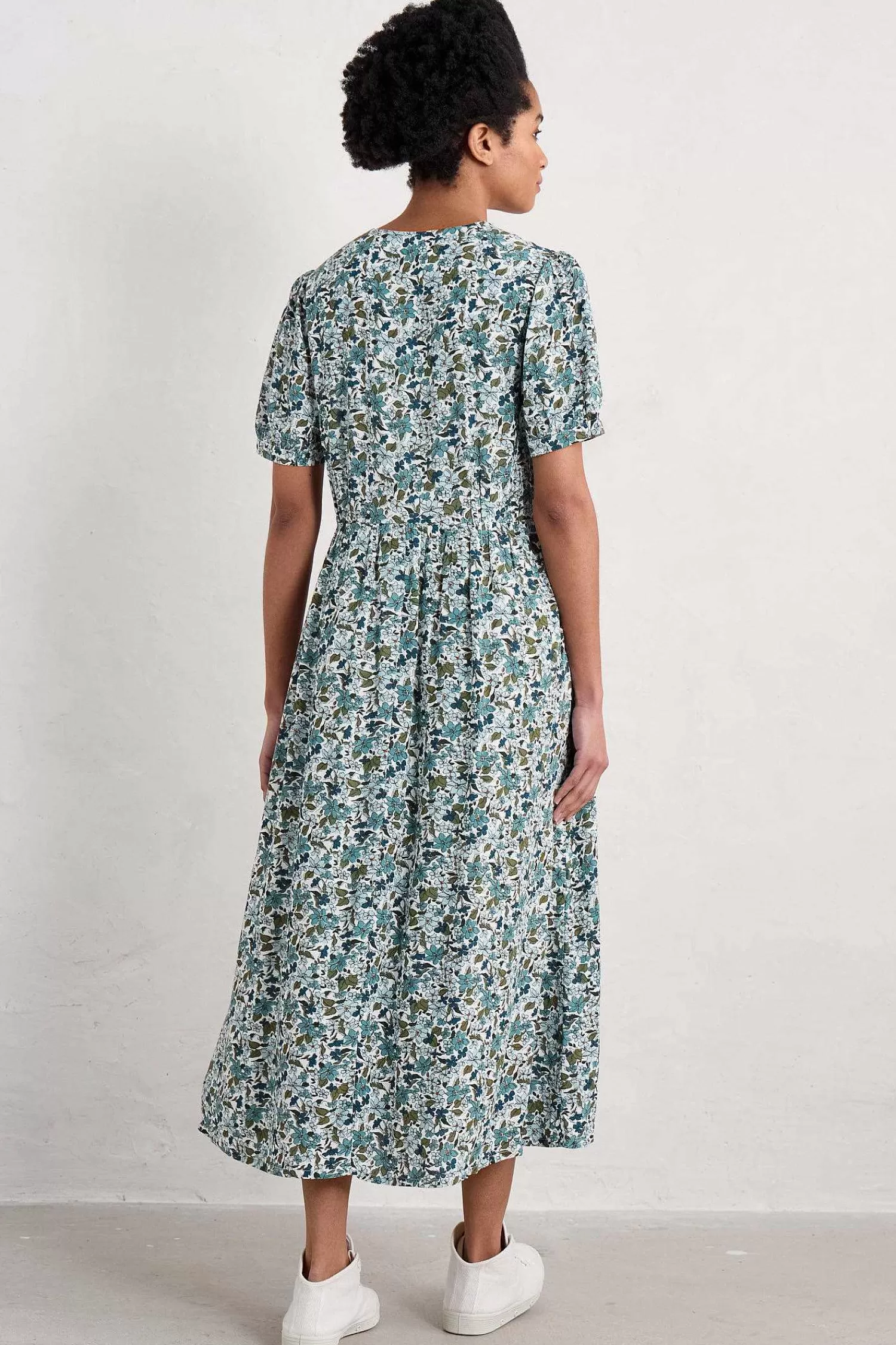 Abito Midi Elegante Donna con Scollo a Tè - Foglie di Betulla di Seasalt Cornwall, Confezionato in Cotone Sostenibile per un Look Bohemien Autentico