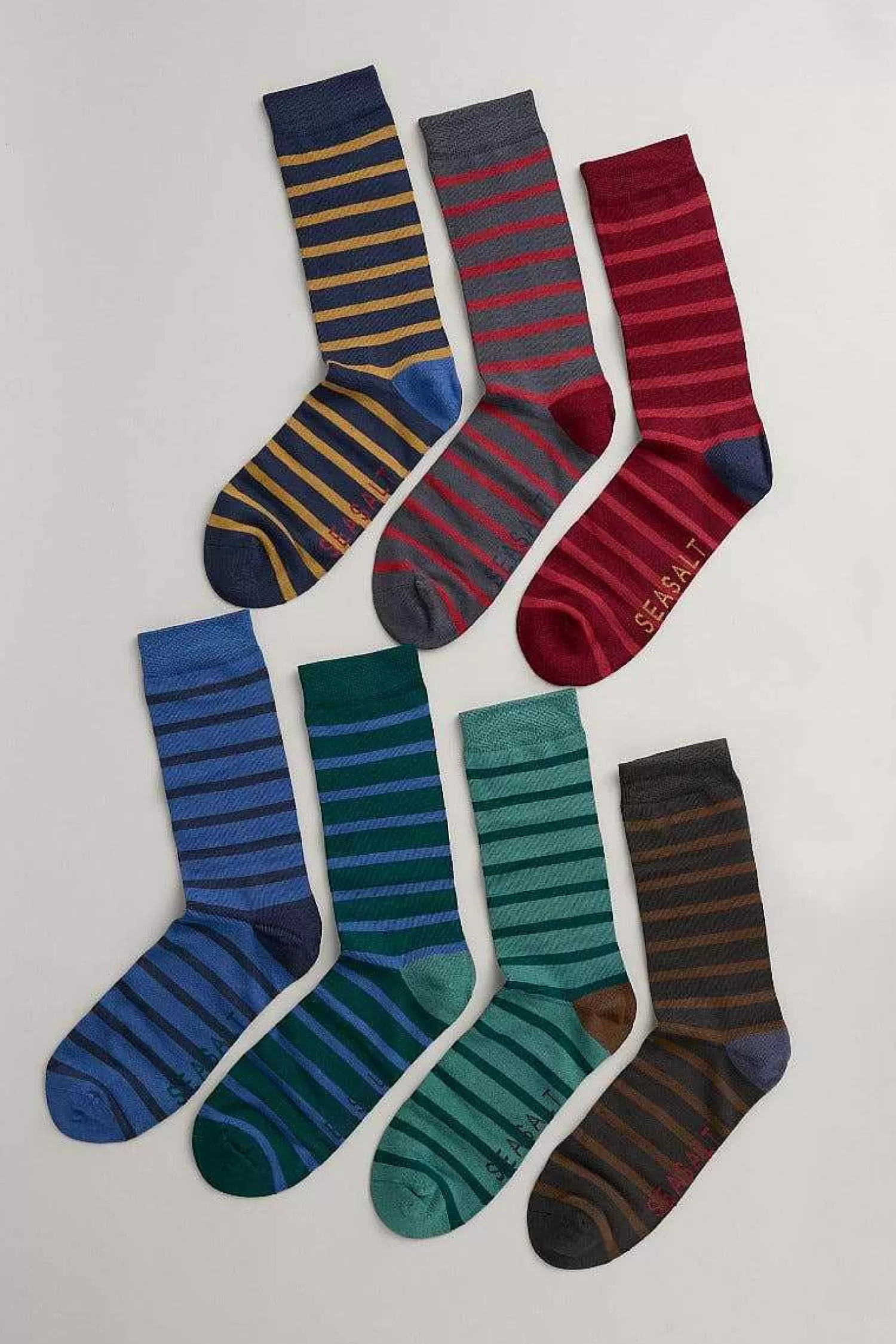 Calze Nautiche Eleganti per Uomo - Scatola Regalo Cornwall Seasalt con 7 Paia, Dettagli in Tonalità Marine 

（：：1.  2. 