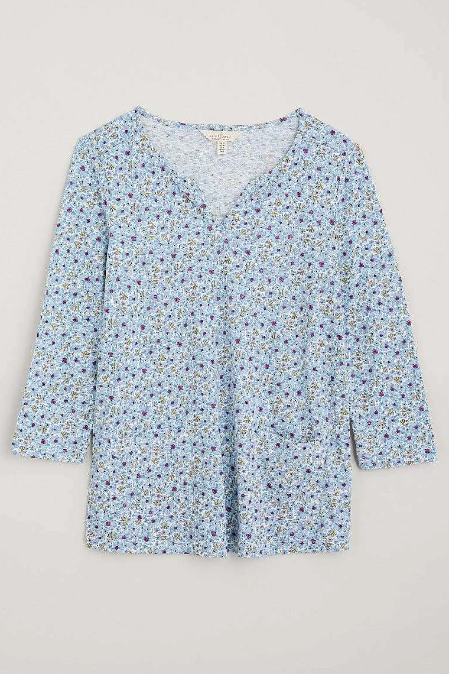Maglia Donna con Scollo a V Delicato e Motivi Gipsofila - Stile Costiero di Seasalt Cornwall