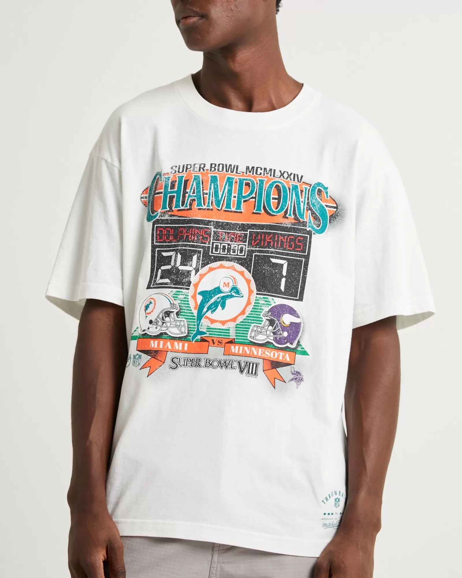 Mitchell & Ness Maglietta Corta Iconica Miami Dolphins - Stile Retrò con Design Classico in Bianco Vintage