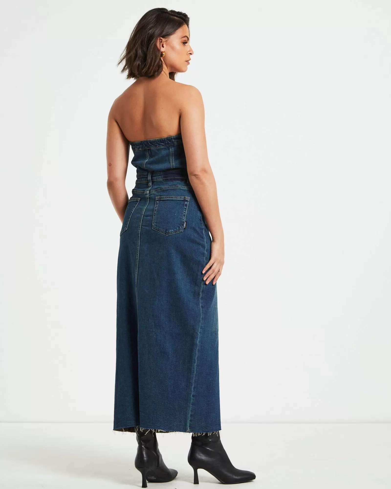 Abito Midigonna Denim Howdy in Blu Antico - Offerta Lampo Stile Casual Chic con Tonalità Vintage