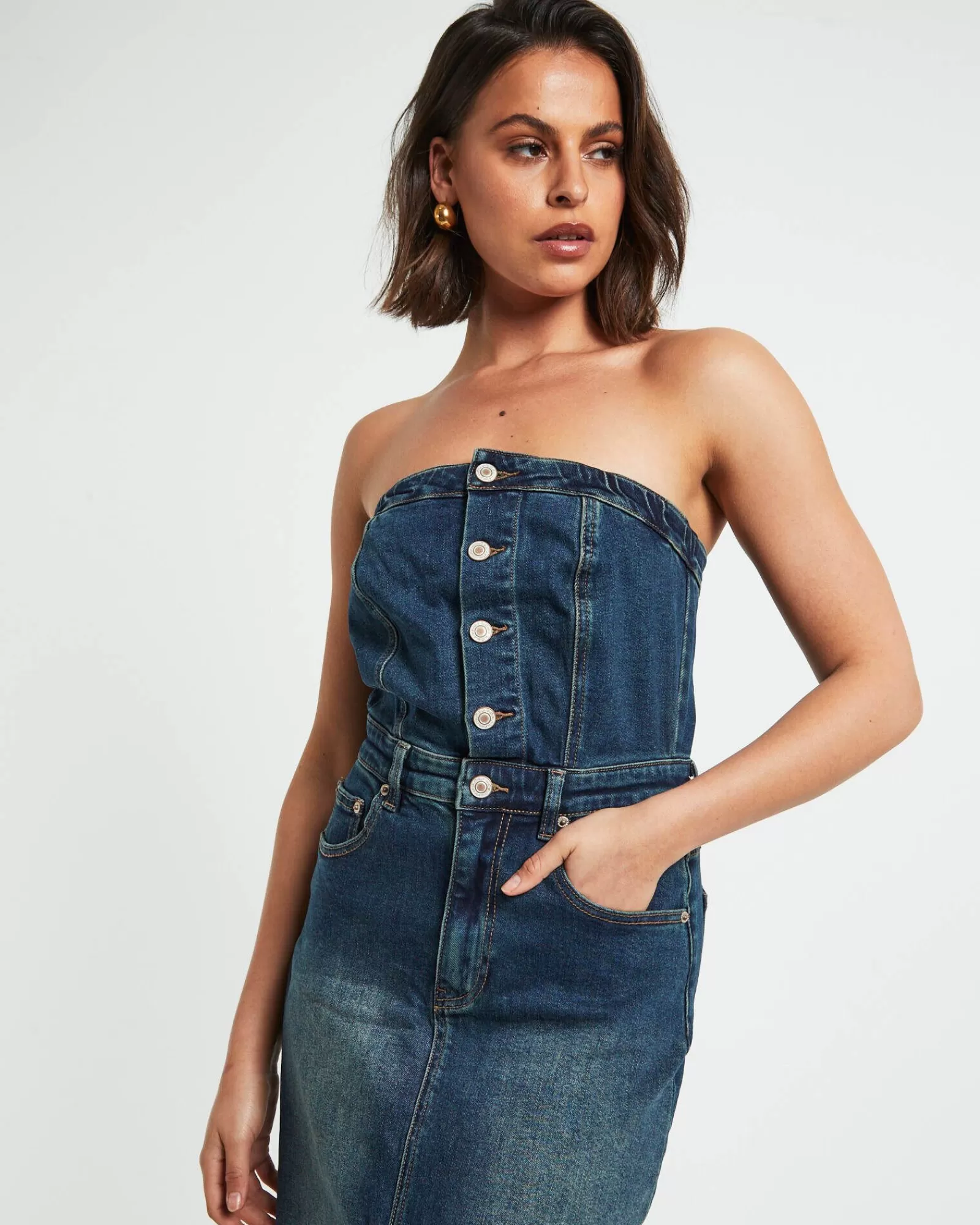 Abito Midigonna Denim Howdy in Blu Antico - Offerta Lampo Stile Casual Chic con Tonalità Vintage