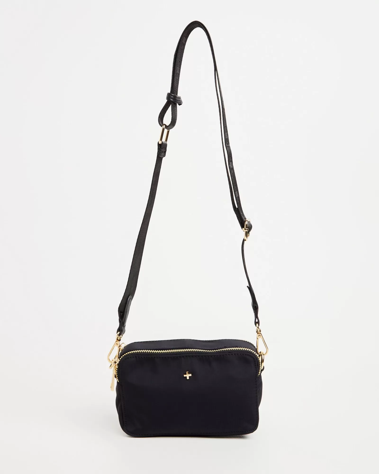 Borsa Bandoliera Laroi in Nylon Nero con Dettagli Dorati - Design Essenziale e Pratico by PETA & JAIN
