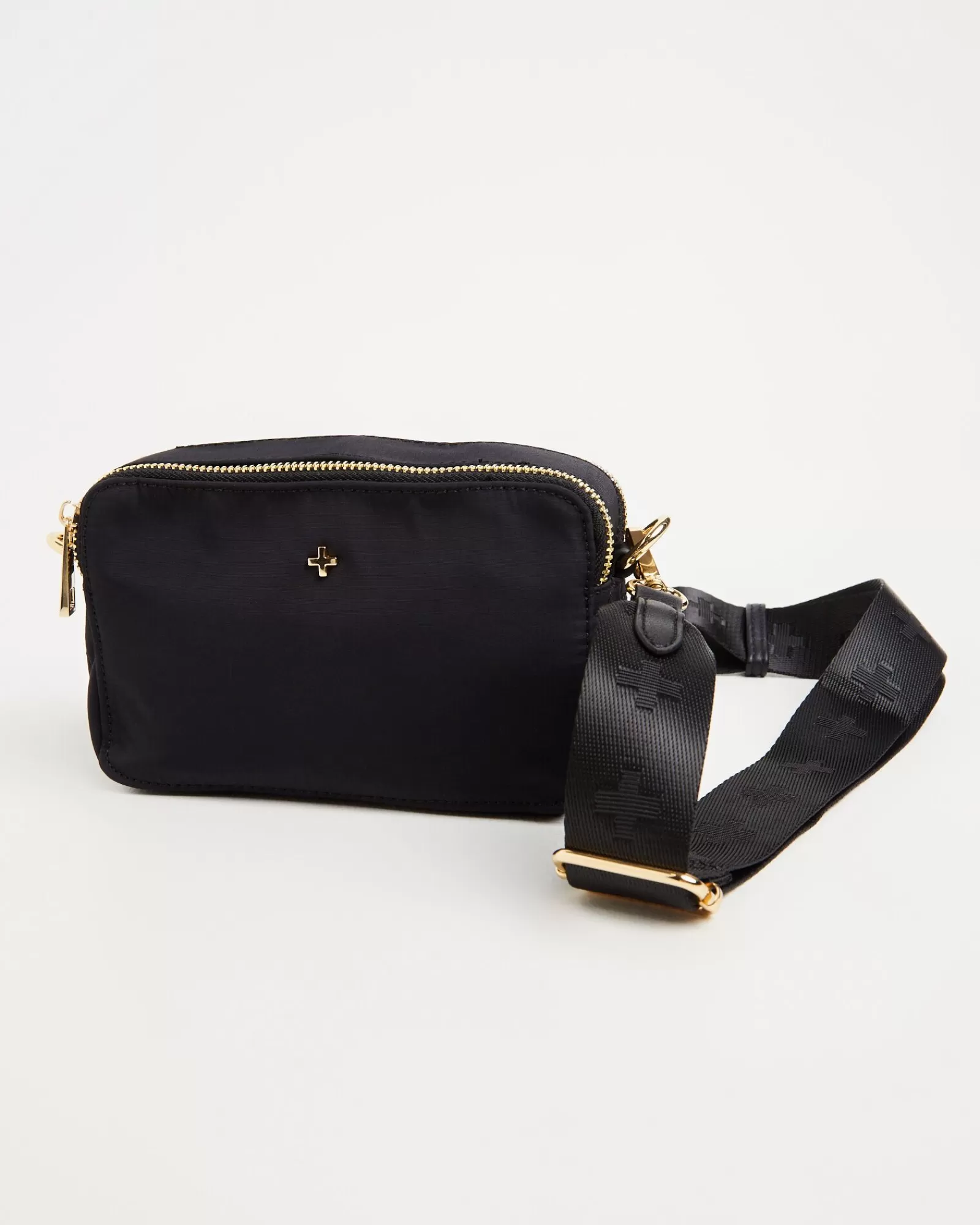 Borsa Bandoliera Laroi in Nylon Nero con Dettagli Dorati - Design Essenziale e Pratico by PETA & JAIN