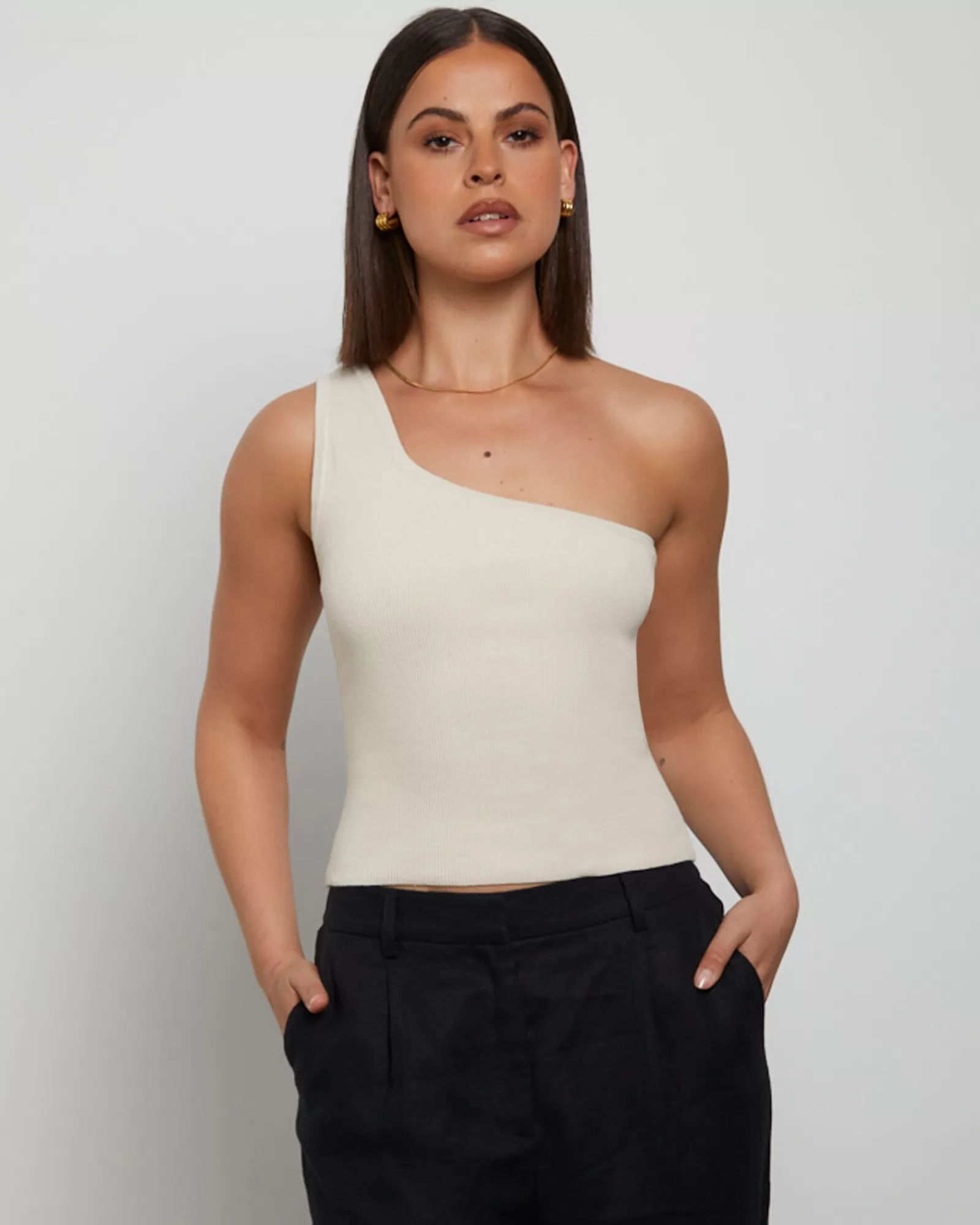 GPC Basics – Top Monospalla in Maglia Premium con Rifiniture Vintage, Colore Grigio Antico – Edizione Limitata