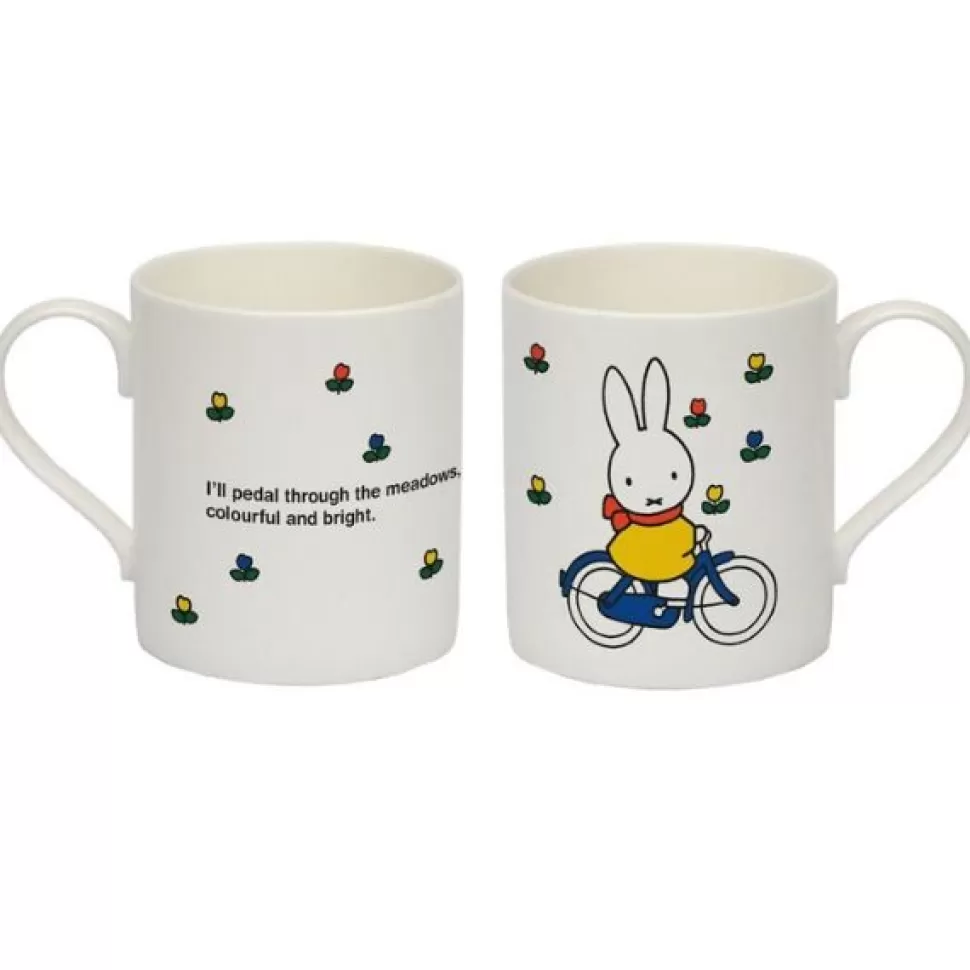 Delicata tazza in porcellana bone china con design Miffy in bicicletta - Regalo elegante per appassionati di design olandese