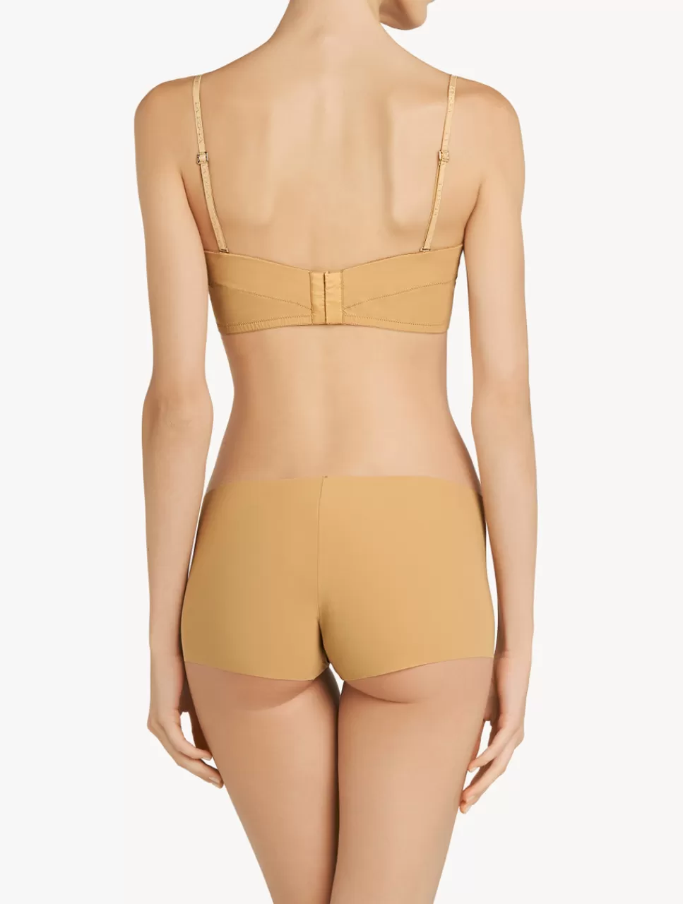 Reggiseno senza spalline in saldo - Modello imbottito con rinforzi, scollo a U e tonalità nocciola morbida