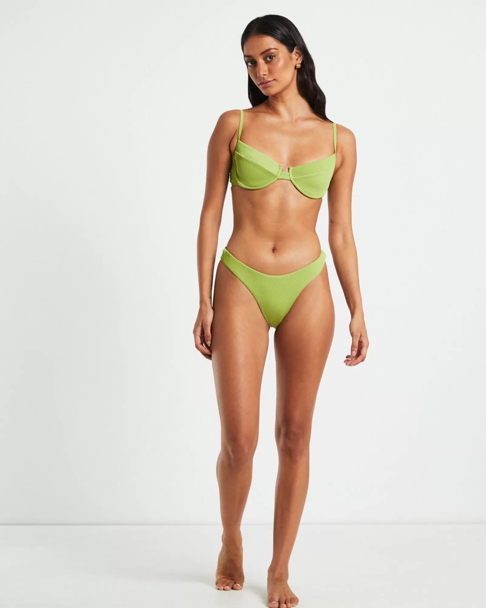 Intimo Bikini con Slogan - Taglio Scollato Sensuale in Maglia Costina, Verde Zest Conveniente
