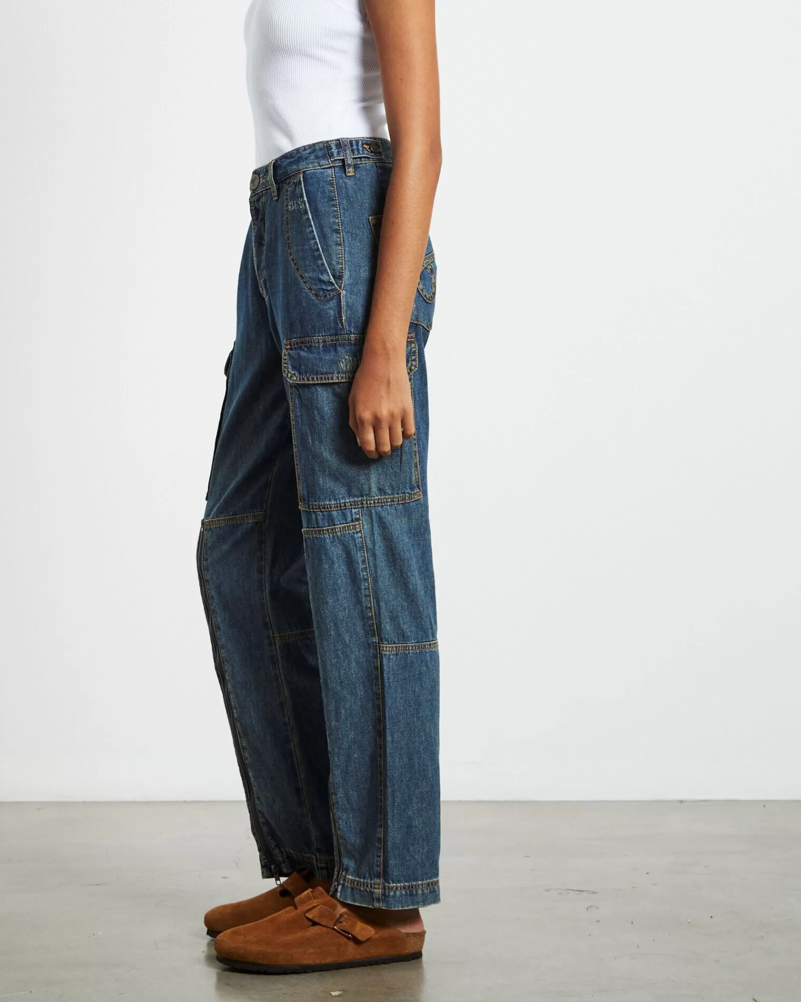 Jeans Cargo ONE TEASPOON con Zip Laterale Blu Scuro Usati - Prezzo Conveniente e Stile Dinamico